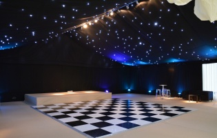 Clearspan Marquees - inside, black linings and dancefloor